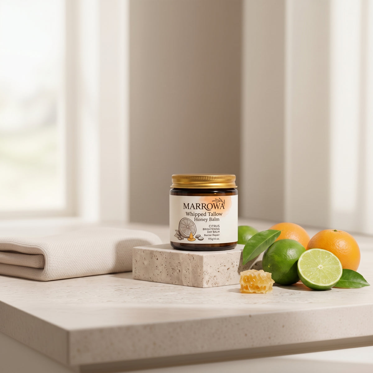 Marrowa whipped tallow and raw honey balm in the citrus option