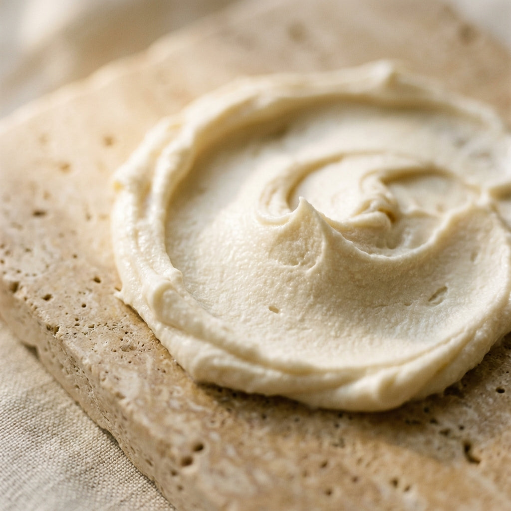 Close-up swirl of pale mineral sun balm texture